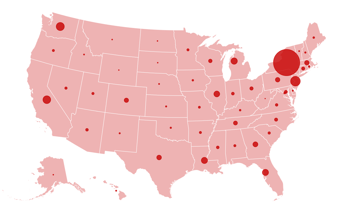 USA map of coronavirus as of March 23, 2020